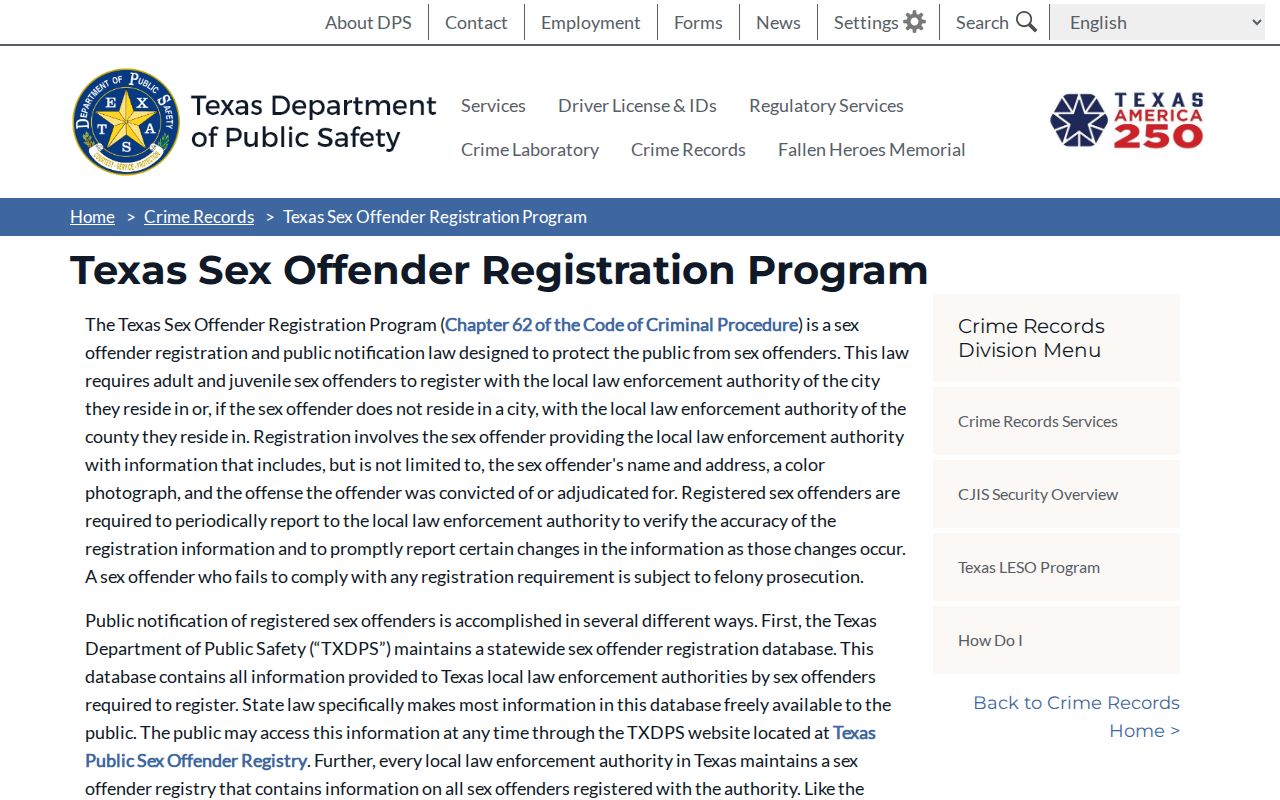Gray County sex offender registration program information from Texas DPS