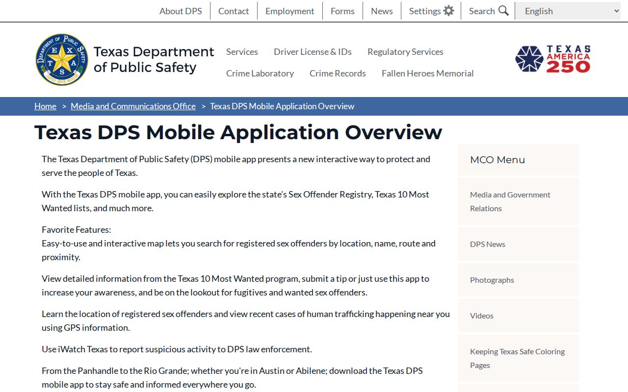Gray County sex offender map tools in the Texas DPS mobile app