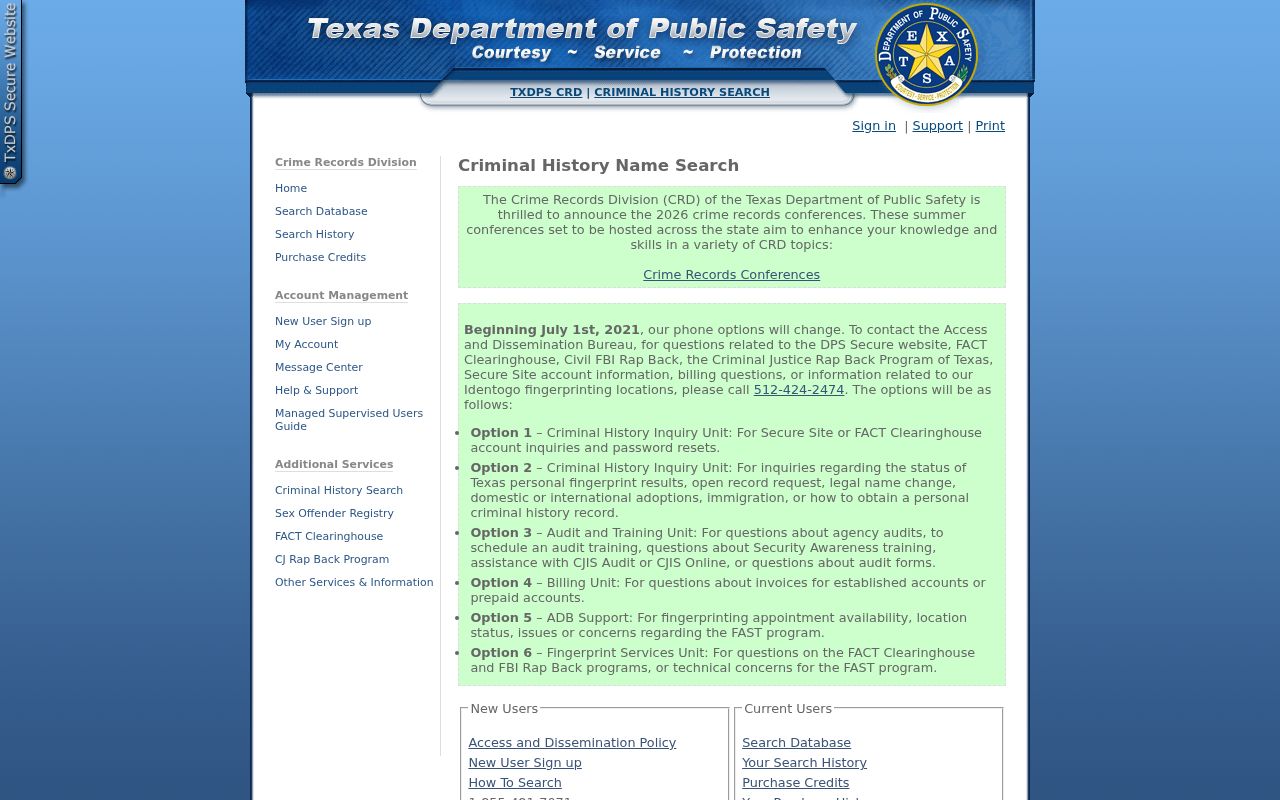 Gray County criminal history DPS public conviction search