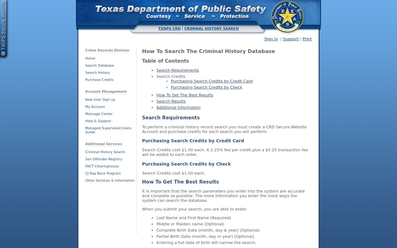Gray County criminal records DPS name search instructions