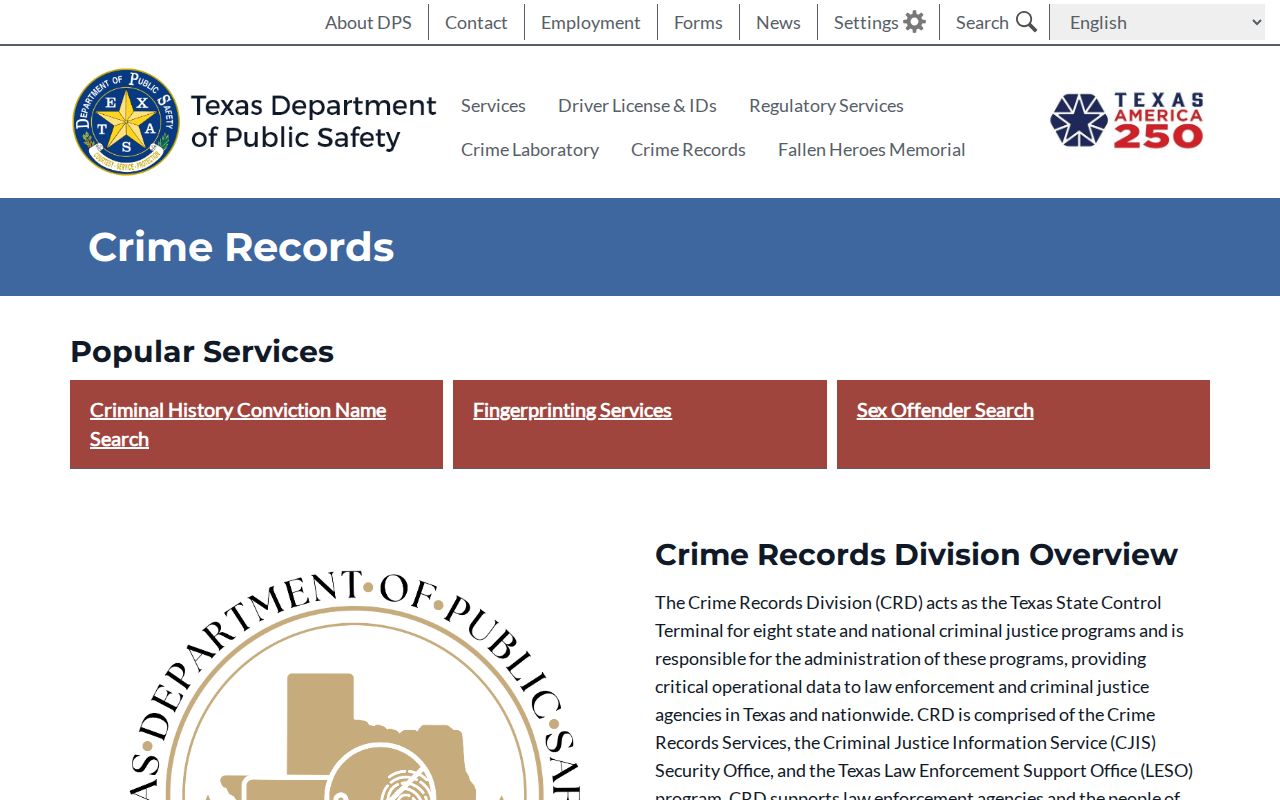 Gray County criminal history Texas DPS Crime Records services